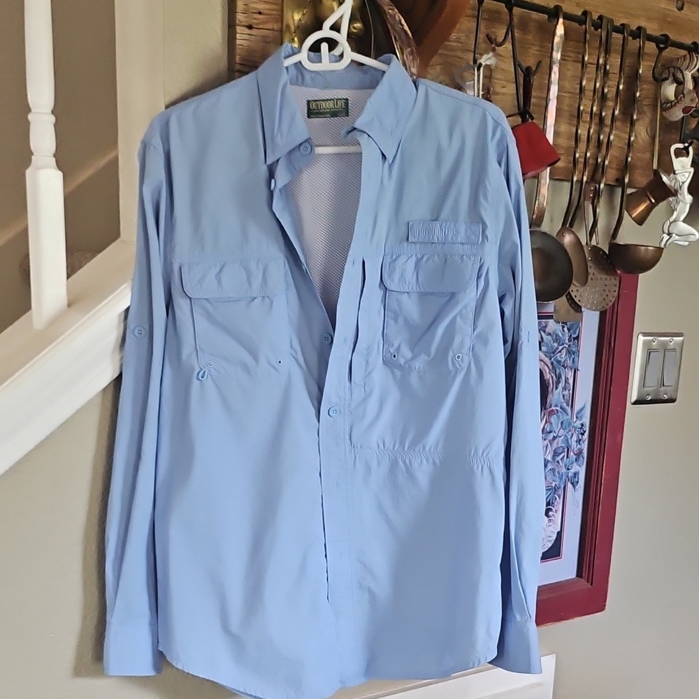 Mens Small Size Light Blue OUTDOOR LIFE Vintage Sears Vented Lightweight Shirt